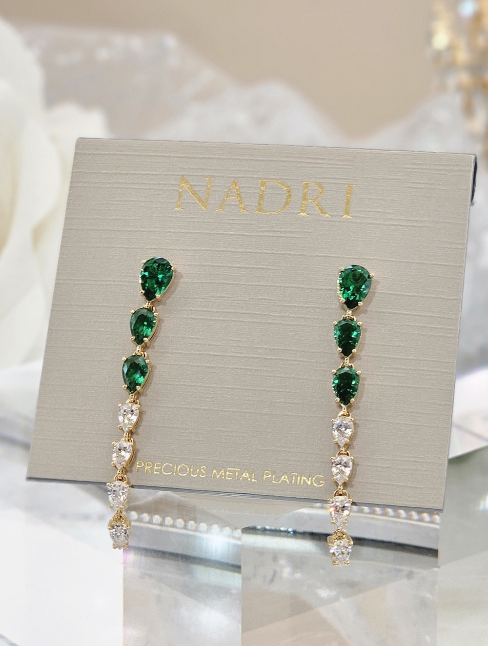 Nadri Social Lights Linear Drop Earrings Green Gold Formal Holiday Party Wedding